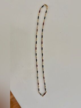 Gold-Tone Navy & Burgundy Link Necklace